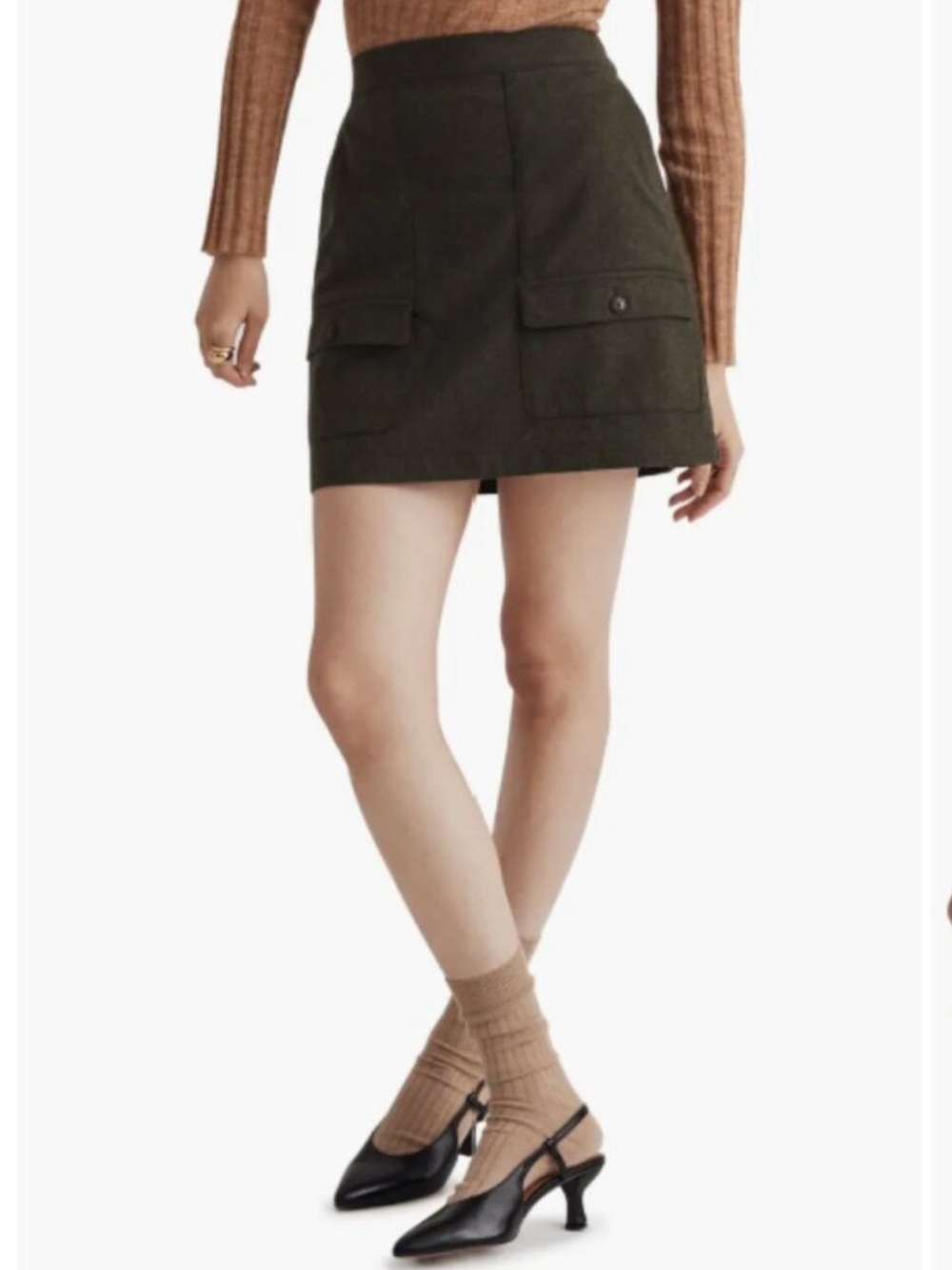 Madewell wool blend cargo mini skirt size 4 in green
